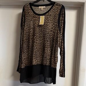 Michael Kors Black and Brown Leopard Print Blouse
